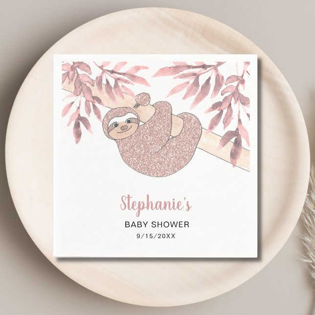 Pink Sloth Baby Shower Napkin (Creator Uploaded)