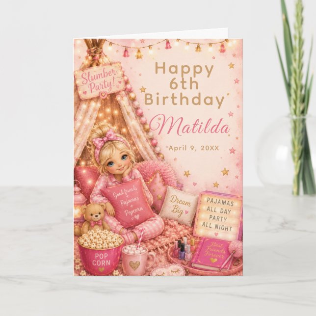 Pink Slumber Party Celebration Card (Front)