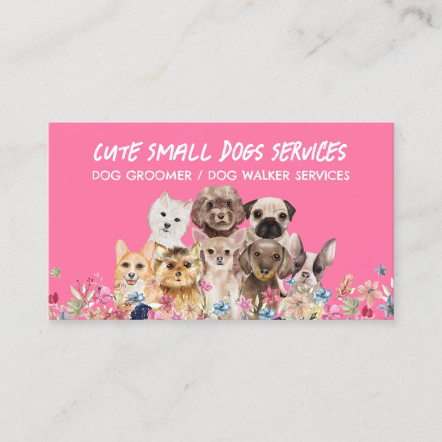 Pink Small Dogs grooming boutique pet sitter Business Card (Front)
