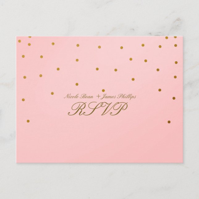 Pink & Small Gold Confetti RSVP Wedding Postcard (Front)
