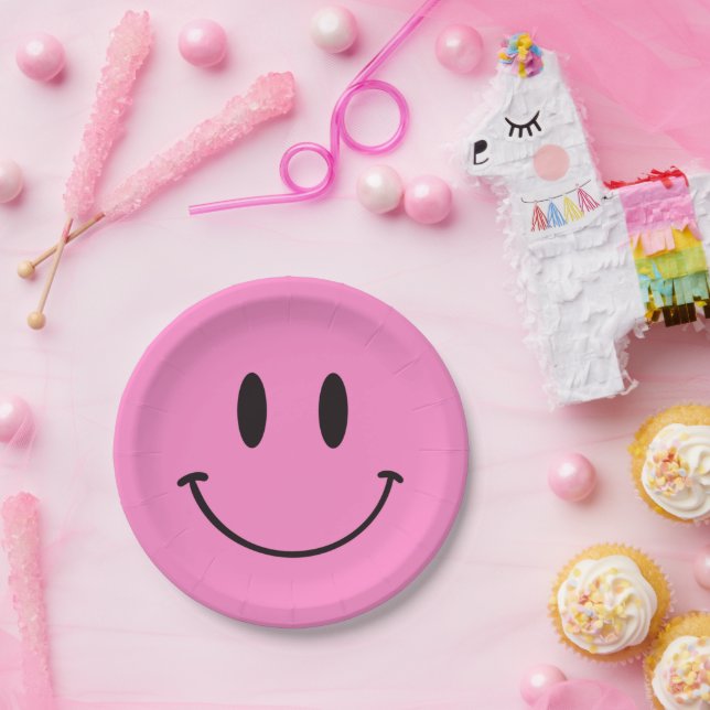 Pink Smiley One Happy Dude/Gal 1st Birthday Paper Plate (Party)