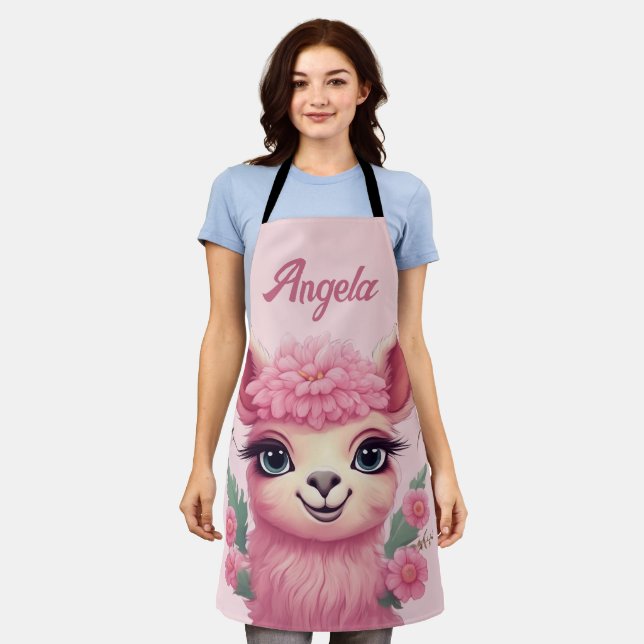 Pink Smiling Baby Lama Apron (Worn)