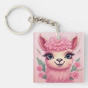Pink Smiling Baby Lama Keychain