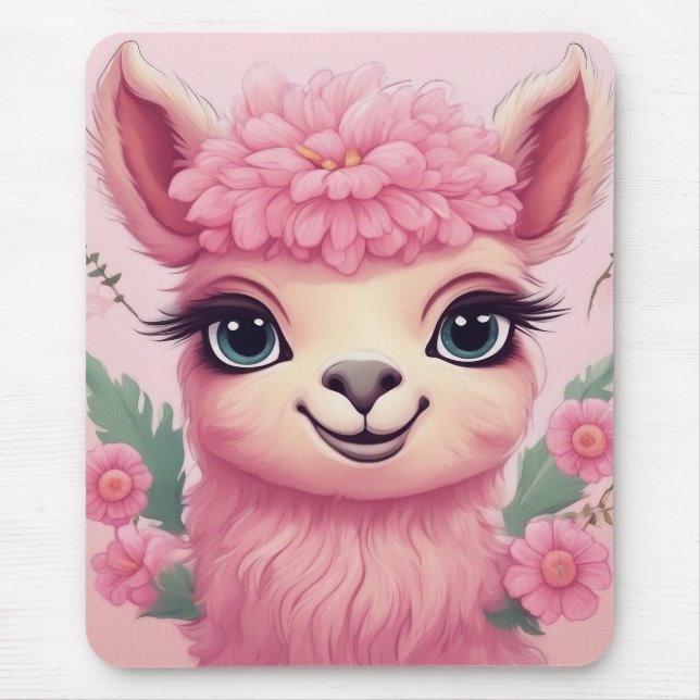 Pink Smiling Baby Lama Mouse Pad (Front)
