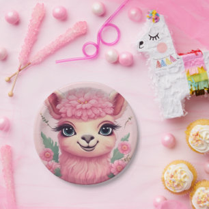 Pink Smiling Baby Lama Paper Plate