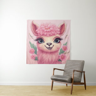Pink Smiling Baby Lama Tapestry