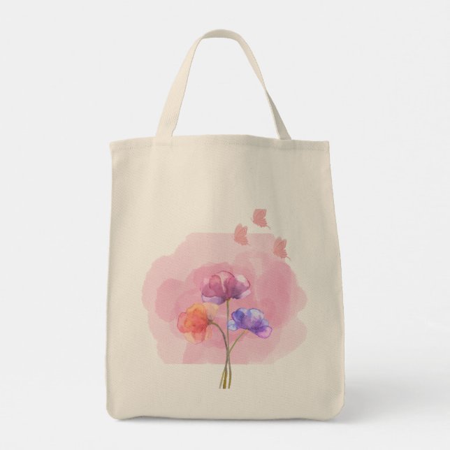 Pink Smoke Floral Tote Bag with Butterflies – Eleg (Back)