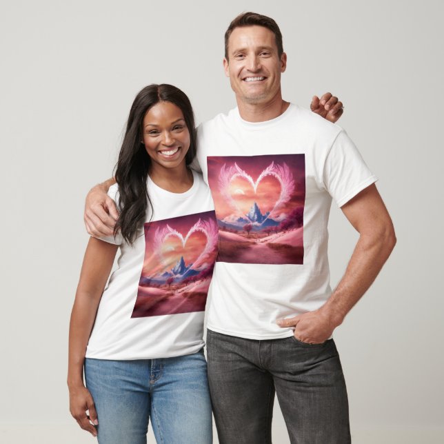 Pink Smoky Heart with Wings Amidst White Desert T-Shirt (Unisex)