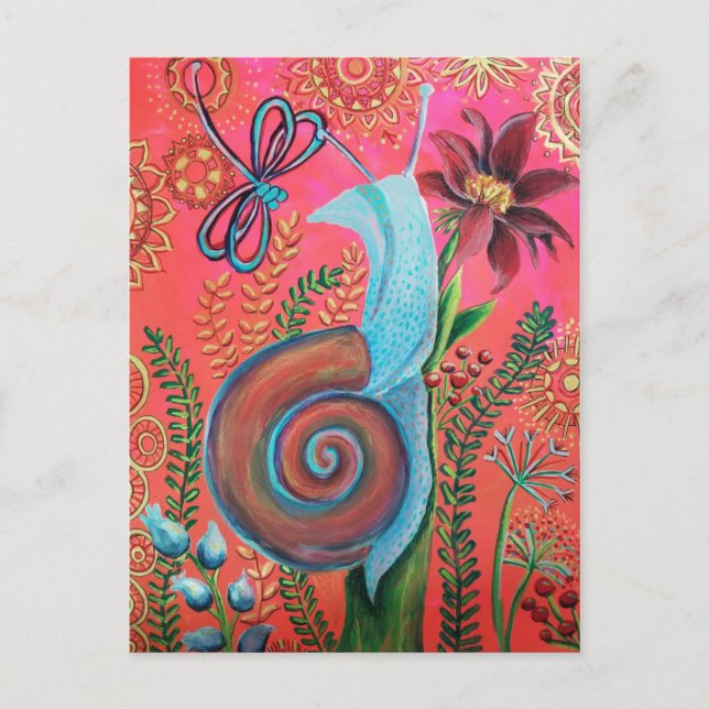 pink snail painting invitation postcard (Front)
