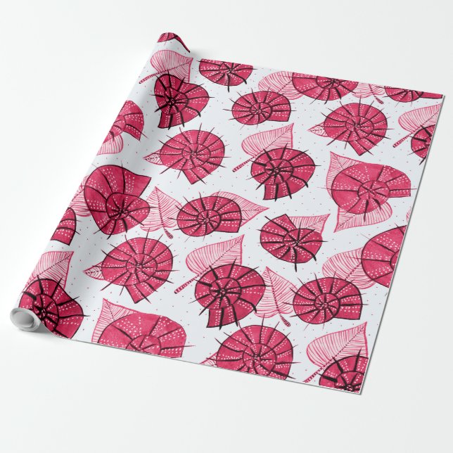 Pink Snails Pattern Girly Wrapping Paper (Unrolled)