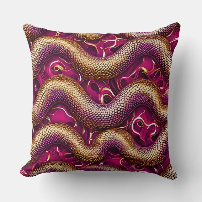 Pink snake pattern throw pillow (Front)