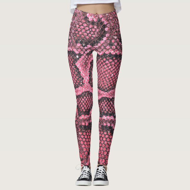 Pink snake scale pattern leggings (Front)