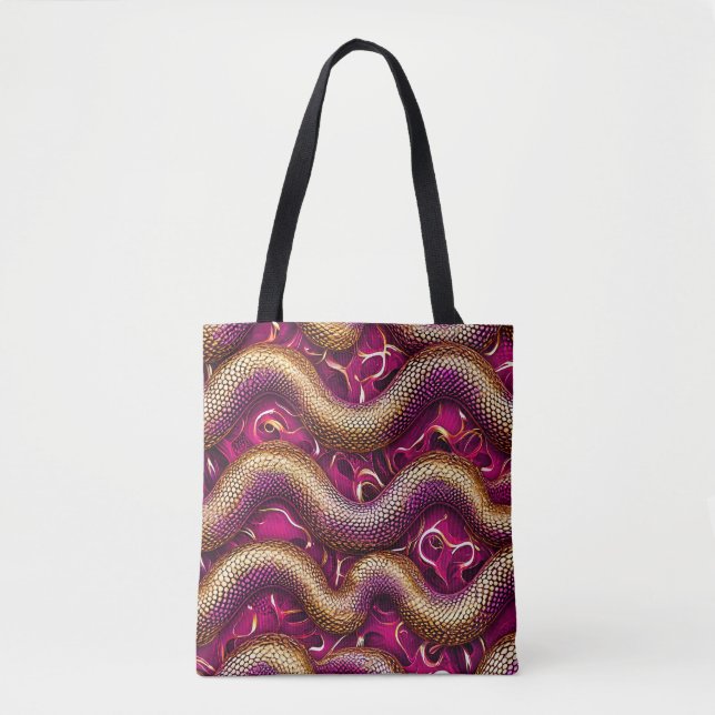 Pink Snakes Pattern 🐍💗 Bold Edgy Aesthetic Tote Bag (Front)
