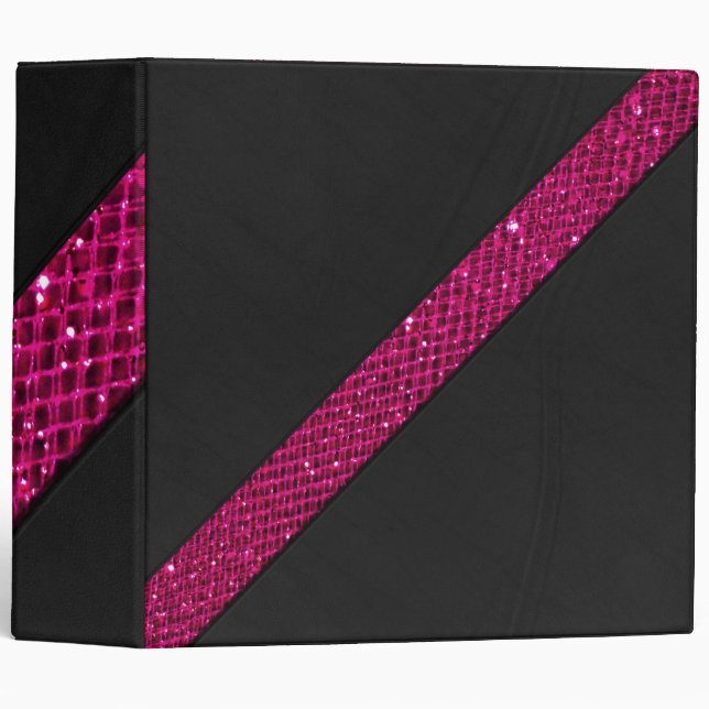 Pink snakeskin glitter effect stripe black leather binder (Front/Spine)