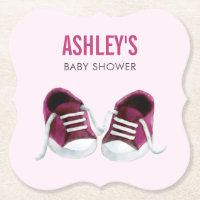 Pink Sneakers Baby Shower Coaster, Paper Coaster