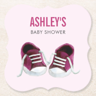 Pink Sneakers Baby Shower Coaster, Paper Coaster