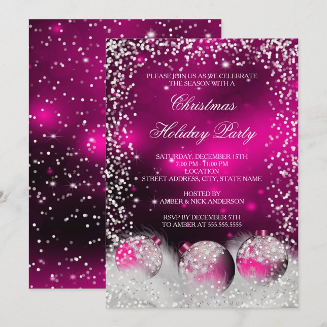 Pink Snow Bauble Christmas Holiday Party Invitation (Front/Back)