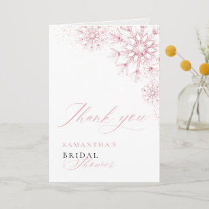Pink Snow in Love Folded Bridal Shower Thank You Card