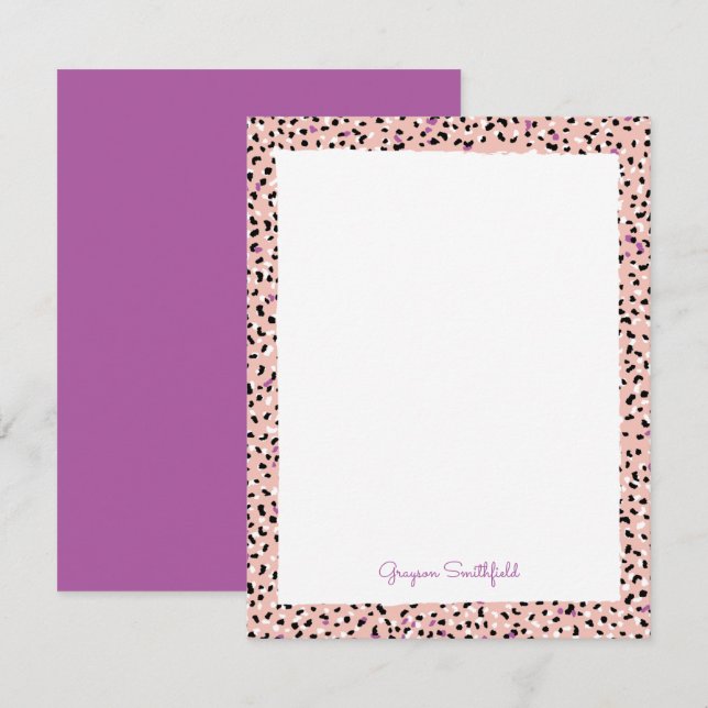 Pink Snow Leopard Print Personal Stationery Card (Front/Back)