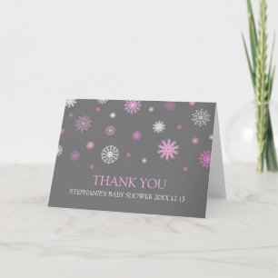 Pink Snow Winter Baby Shower Thank You Card