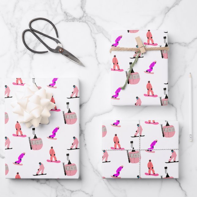  Pink Snowboard Snowboarding Wrapping Paper Sheet (Front)