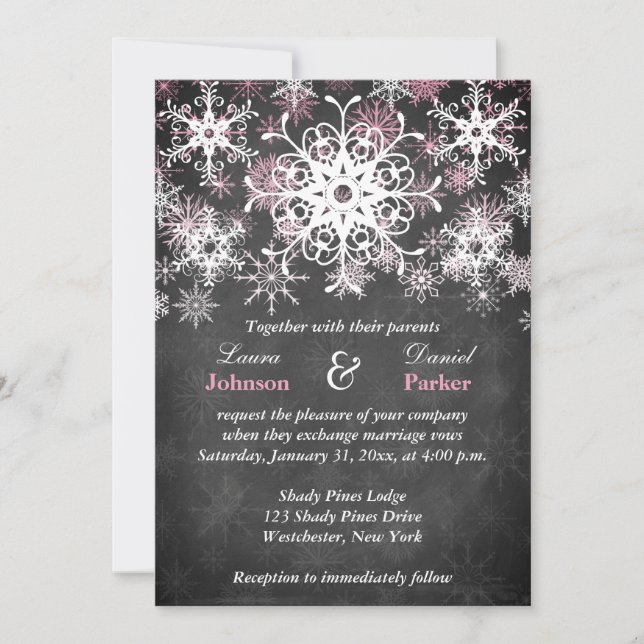 Pink Snowboard Style Faire-part de mariage (Devant)