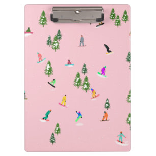 Pink Snowboarders Snowboarding Illustration Clipboard