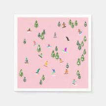 Pink Snowboarders Snowboarding Illustration    