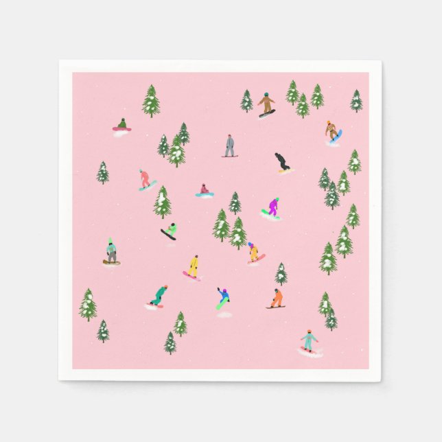 Pink Snowboarders Snowboarding Illustration     Napkin (Front)