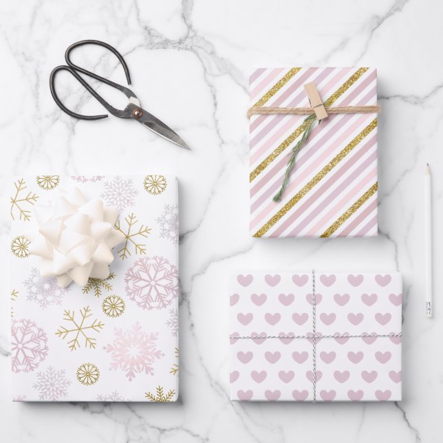 Pink Snowflake Baby Shower Gift Wrap Sheets (Front)