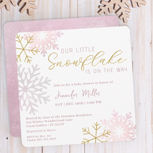 Pink Snowflake Baby Shower Invite | Winter Wonderl (Winter Baby Shower Invitation
)