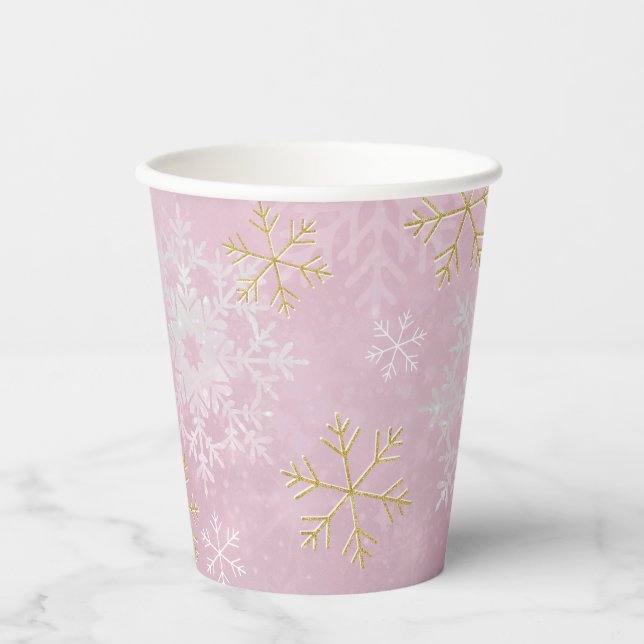 Pink Snowflake Baby Shower Paper Cups (Front)