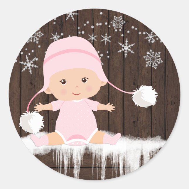 Pink Snowflake Baby Shower Stickers (Front)