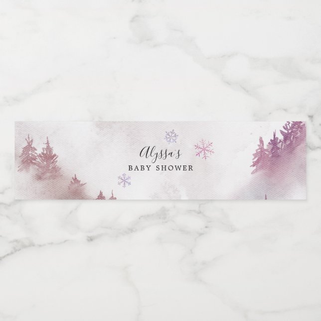 Pink Snowflake Baby Shower  Water Bottle Label (Single Label)