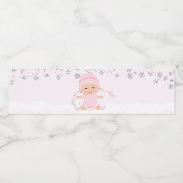 Pink Snowflake Baby Shower Water Bottle Labels (Single Label)