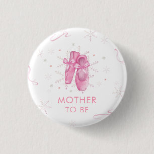 Pink Snowflake Ballerina Mother To Be Baby Shower 1 Inch Round Button
