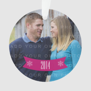 Pink Snowflake Banner Holiday Photo Ornament
