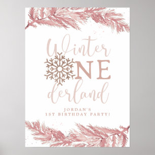 Pink Snowflake Birthday Welcome, Winter Onederland Poster