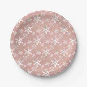 pink snowflake christmas baby shower party  paper plate