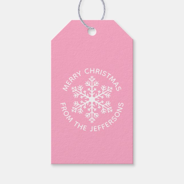Pink Snowflake Christmas Gift Tags (Front)