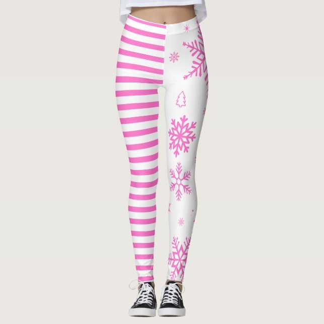Pink Snowflake Christmas Leggings (Devant)