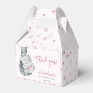 Pink Snowflake Elephant Winter Girl Baby Shower Favor Box