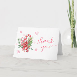 Pink Snowflake Festive Candy Girl Baby Shower  Thank You Card