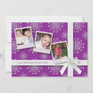 Pink Snowflake Gems Carte de vacances plate