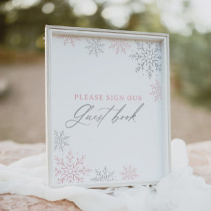 Pink Snowflake Girl Baby shower Livre d'or Symbole
