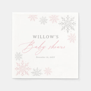 Pink Snowflake Girl Baby Shower Napkin