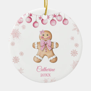 Pink Snowflake Girl Cookies Birthday Ceramic Ornament
