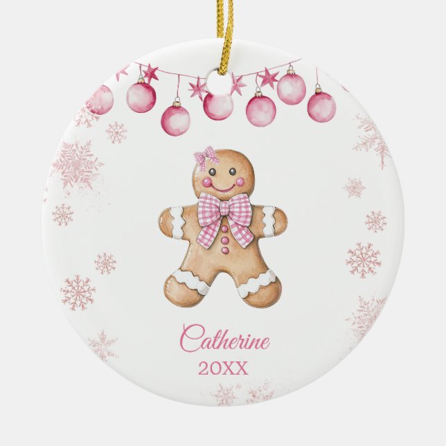 Pink Snowflake Girl Cookies Birthday  Ceramic Ornament (Front)
