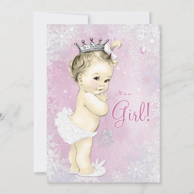 Pink Snowflake Girls Winter Wonderland Baby Shower Invitation (Front)