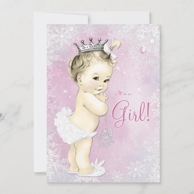 Pink Snowflake Girls Winter Wonderland Baby Shower Invitation (Front)